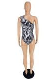 White Sexy Print Hollowed Out Patchwork Swimwears