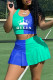 Green Casual Sportswear Print Patchwork U Neck Sleeveless Two Pieces