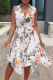 White Casual Print Patchwork Turndown Collar Irregular Dress Dresses