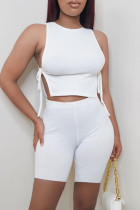 White Fashion Sexy Solid Strap Design O Neck Sleeveless Two Pieces