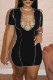 Black Sexy Solid Patchwork Frenulum V Neck A Line Dresses