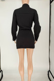 White Sexy Solid Bandage Patchwork Buckle Turndown Collar Long Sleeve Two Pieces