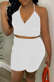 White Sexy Casual Solid Backless Spaghetti Strap Sleeveless Two Pieces
