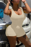Yellow Sexy Solid Patchwork Backless U Neck Skinny Rompers