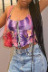 Purple Sexy Casual Print Draw String U Neck Tops