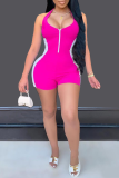 Rose Red Sexy Solid Patchwork Halter Skinny Rompers