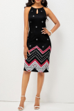 Black Sexy Print Patchwork Spaghetti Strap Pencil Skirt Dresses