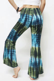 Turquoise Casual Print Patchwork Asymmetrical Straight Mid Waist Straight Full Print Bottoms