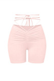 Pink Casual Sportswear Solid Bandage Skinny Mid Waist Shorts