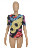 Black Fashion Casual Print Basic O Neck T-Shirts