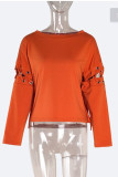 Orange Casual Solid Bandage Hollowed Out Patchwork O Neck T-Shirts