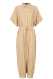 Green Casual Solid Split Joint Turndown Collar Harlan Jumpsuits