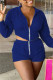 Deep Blue Fashion Casual Solid Hooded Collar Long Sleeve Two Pieces