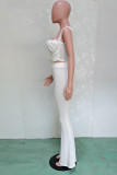 White Sexy Casual Solid Patchwork Square Collar Sleeveless Two Pieces