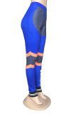 Blue Casual Print Patchwork Harlan Mid Waist Harlan Positioning Print Bottoms