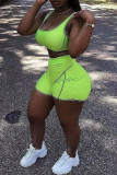 Green Casual Sportswear Solid Backless U Neck Sleeveless Two Pieces