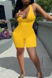 Yellow Sexy Casual Solid Basic U Neck Sleeveless Skinny Romper