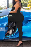 Camel Fashion Sexy Solid Hollowed Out Backless Fold Spaghetti Strap Skinny Jumpsuits