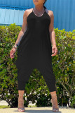Blue Casual Solid Backless Spaghetti Strap Harlan Jumpsuits