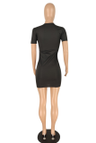 Pink Sexy Print Ripped U Neck Pencil Skirt Dresses