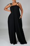 Black Casual Solid Patchwork Spaghetti Strap Straight Jumpsuits