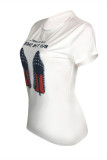 White Fashion Casual Print Basic O Neck T-Shirts