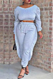 Grey Fashion Casual Solid Patchwork O Neck Long Sleeve Two Pieces