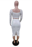 White Fashion Sexy Solid Patchwork Fold Square Collar Long Sleeve Two Pieces
