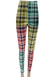 Multi-color Casual Plaid Patchwork Skinny High Waist Pencil Full Print Bottoms