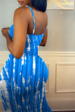 Orange Fashion Sexy Print Backless Spaghetti Strap Sleeveless Dress