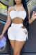 White Casual Solid Hollowed Out Patchwork Frenulum Strapless Sleeveless Two Pieces