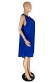 Blue Fashion Casual Plus Size Solid Basic V Neck Sleeveless Dress