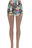 Colour Casual Print Patchwork Skinny High Waist Pencil Full Print Bottoms