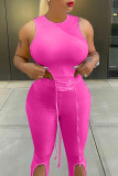 Rose Red Sexy Casual Solid Asymmetrical O Neck Tops