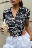 Red Casual Print Patchwork Turndown Collar Tops
