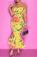 Gold Sexy Print Backless Strapless Sleeveless Dress
