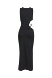 Black Fashion Sexy Solid Hollowed Out O Neck Sleeveless Dress