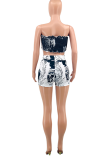 Black Sexy Print Patchwork Strapless Sleeveless Two Pieces