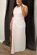 White Sexy Casual Solid Slit O Neck Sleeveless Dress