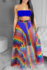 Blue Fashion Sexy Print See-through Backless Strapless Sleeveless Two Pieces