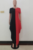Black Casual Solid Split Joint O Neck Straight Dresses