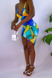 Green Sexy Print Patchwork V Neck Pencil Skirt Dresses