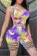Yellow Fashion Sexy Print Tie Dye Ripped U Neck Sleeveless Two Pieces