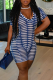 Blue Sexy Print Patchwork V Neck Skinny Rompers