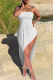White Sexy Solid Patchwork Strapless Irregular Dress Dresses