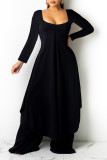 Light Gray Fashion Casual Solid Asymmetrical O Neck Long Sleeve Two Pieces