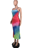 Multi-color Sexy Print Patchwork Spaghetti Strap Trumpet Mermaid Dresses