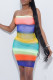 Multicolor Fashion Sexy Print Backless Strapless Sleeveless Dress