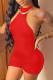 Red Sexy Solid Patchwork Halter Skinny Rompers