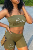 Dark Green Casual Print Patchwork Strapless Sleeveless Two Pieces